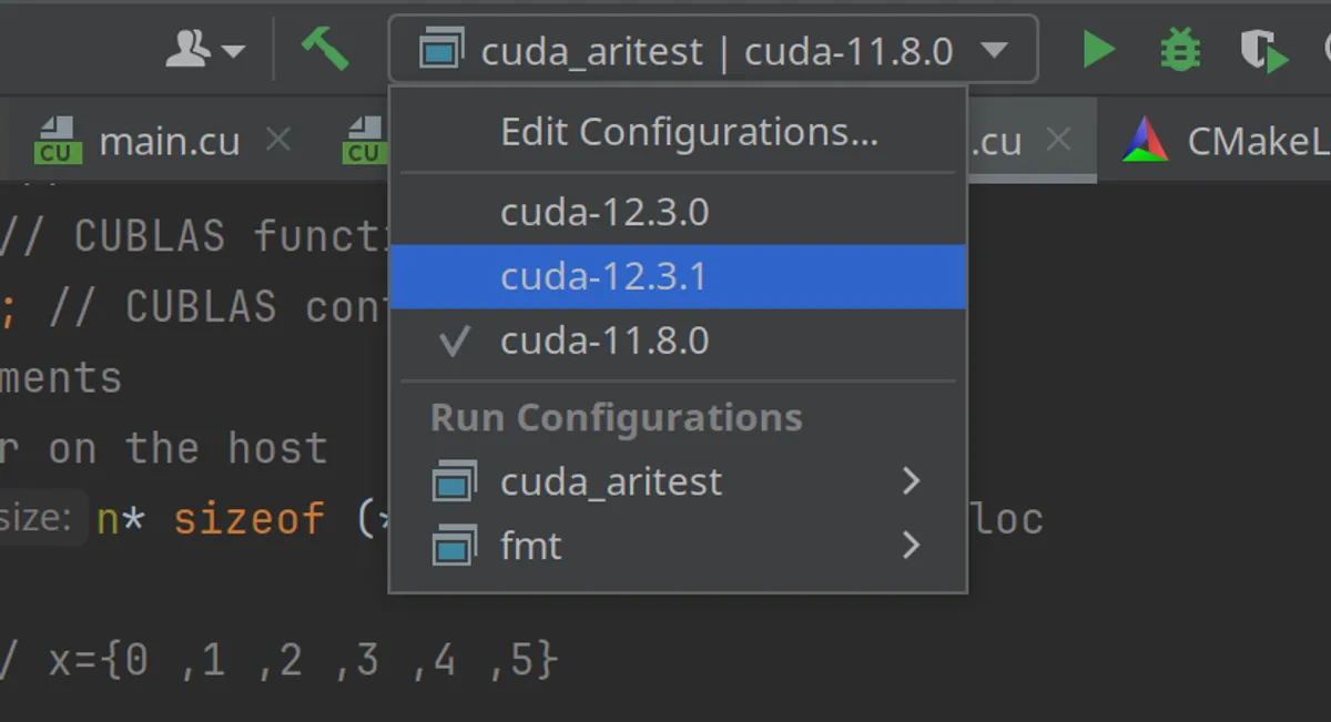 CLion with multiple CUDA SDKs